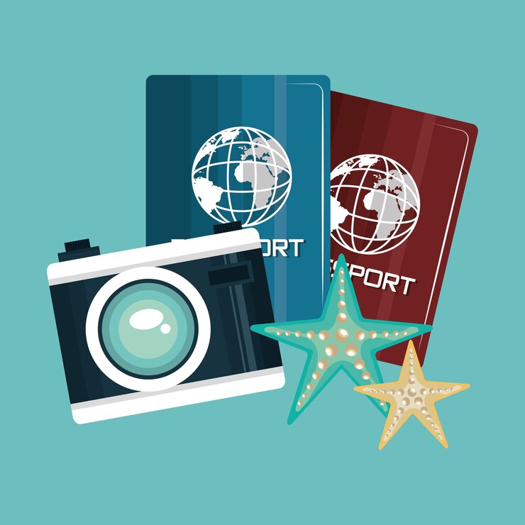Vector travel passport and camera vacation design 