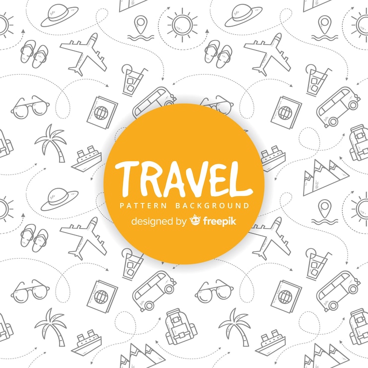Vector travel pattern with elements and dash lines