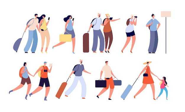 Vector travel people. travellers characters, people with camera.