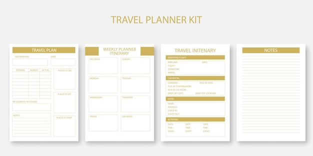 Vector travel planner kit set