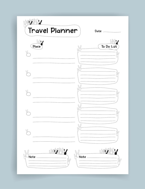 Vector travel planner travel planner template habit tracker blank template vector illustration minimal style clean style daily to do cute style