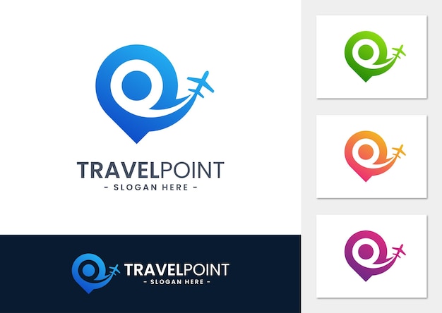 Travel point logo design template Pin icon with airplane combination