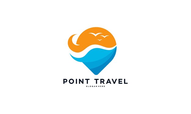 Vector travel point logo with palm trees symbol, beach logo designs concept vector