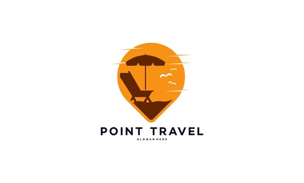 Vector travel point logo with palm trees symbol, beach logo designs concept vector