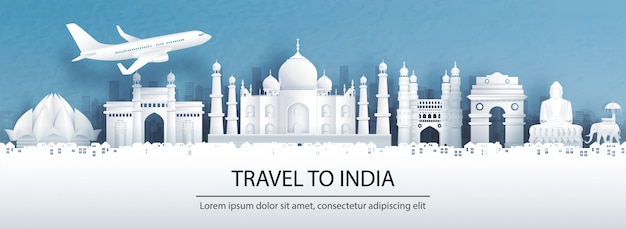 Vector travel postcard, tour advertising of world famous landmarks of india
