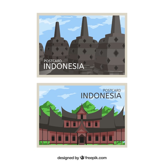 Vettore cartolina da viaggio con architettura indonesiana