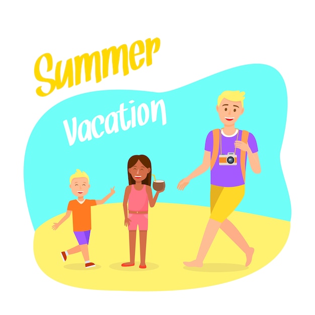 Vector travel postcard with summer vacation lettering.