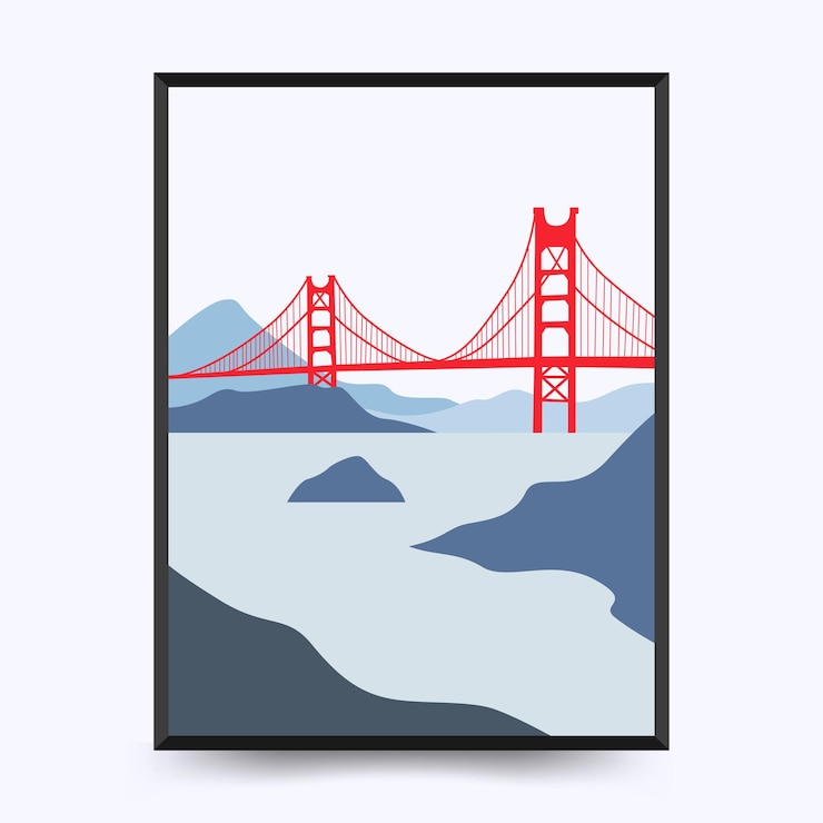 Vector travel poster post card vintage template golden gate bridge san francisco usa