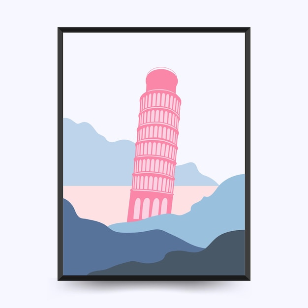 Travel poster post card vintage template Leaning Tower  Pisa Italy