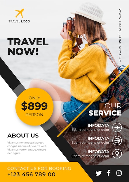 Travel poster template with photo design