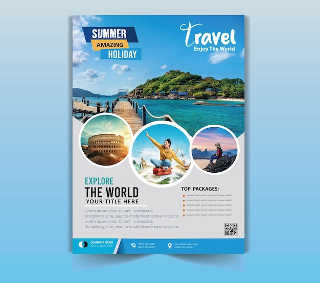 旅行の旅行ポスターには、ビーチの写真と「旅行」という言葉が表示されます。