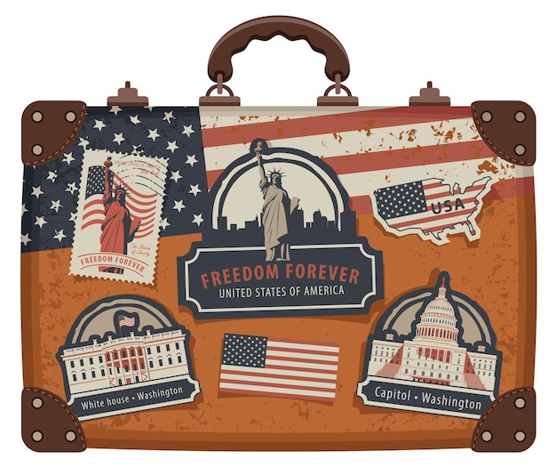 travel poster with us stiker suitcase