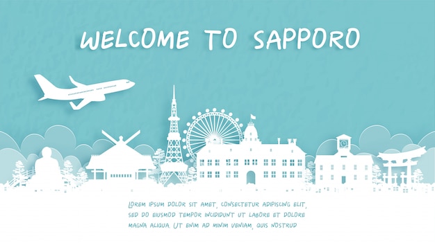 travel poster with welcome to sapporo, japan 