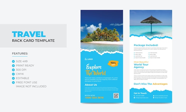 Travel rack card or dl flyer template doublesided tour poster leaflet design template