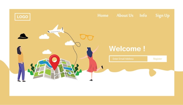 Вектор Шаблон адаптивного веб-сайта для путешествий, дизайн целевой страницы, векторные иллюстрации