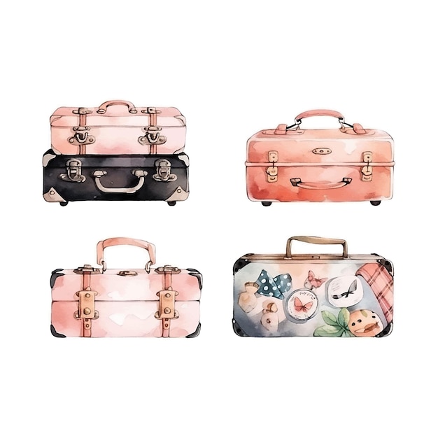 Travel Retro sketch suitcase travel watercolor for fashion lifestyle design