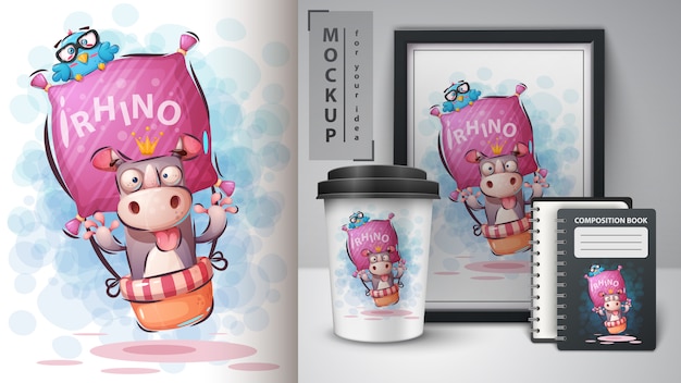 Travel rhino illustration and merchandising