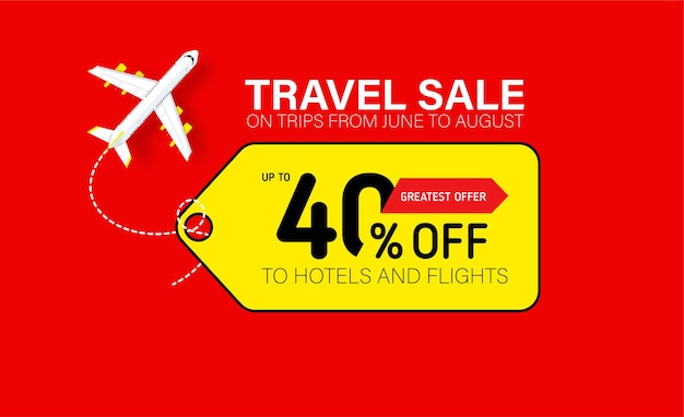 Vector travel sale banner with yellow tag