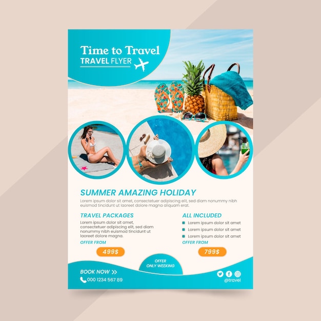 Travel sale flyer template with photo