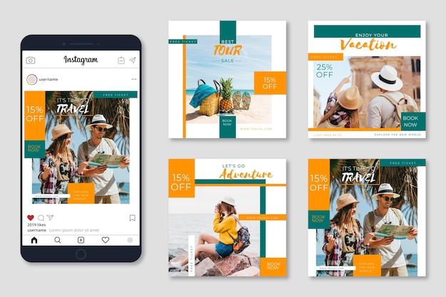 Raccolta di post di instagram di vendita di viaggio