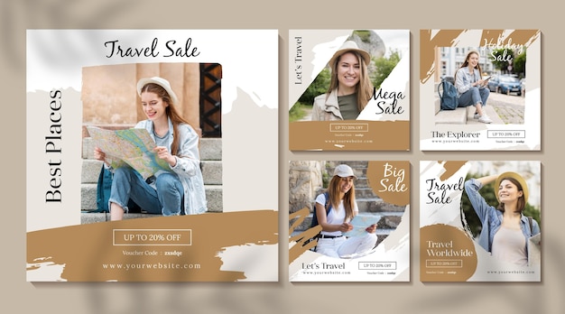 Travel sale instagram post set