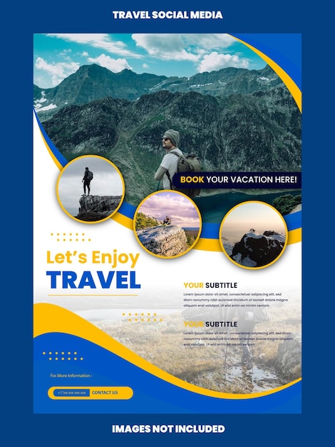 Vector travel sale tour with editable photo template for social media poster flyer banner