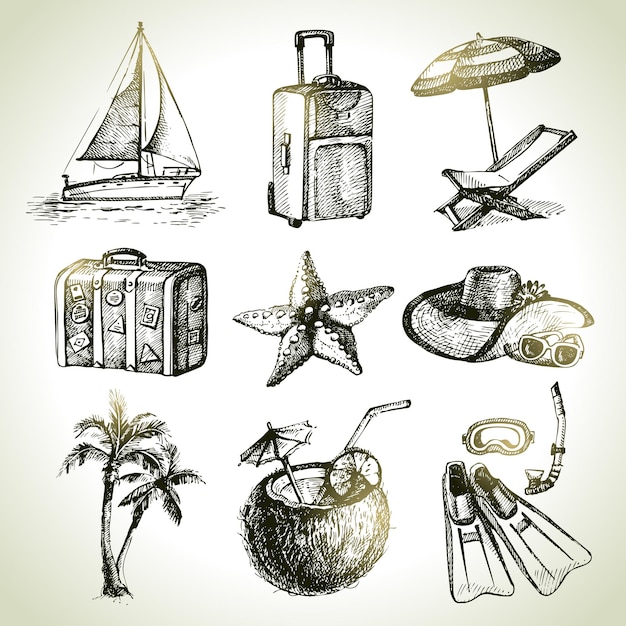 Travel set. hand drawn illustrations