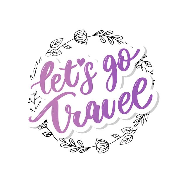 Travel set icons. handwritten lettering