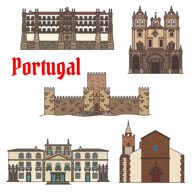 Vector travel sight of portuguese architecture icon set