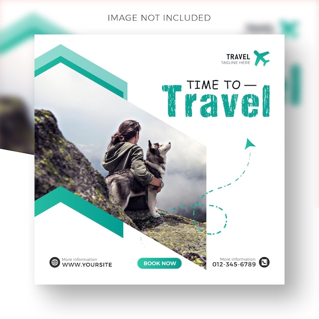 Travel social media post, and adventure banner, travel offer, travel template, square flyer design