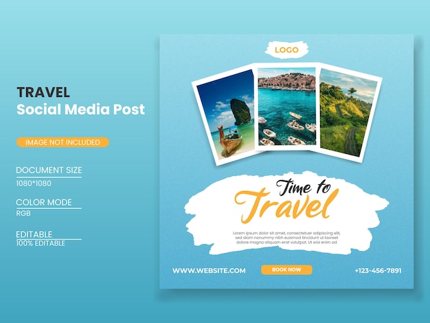 Travel social media post banner template for tour holiday vacation social media post square banner