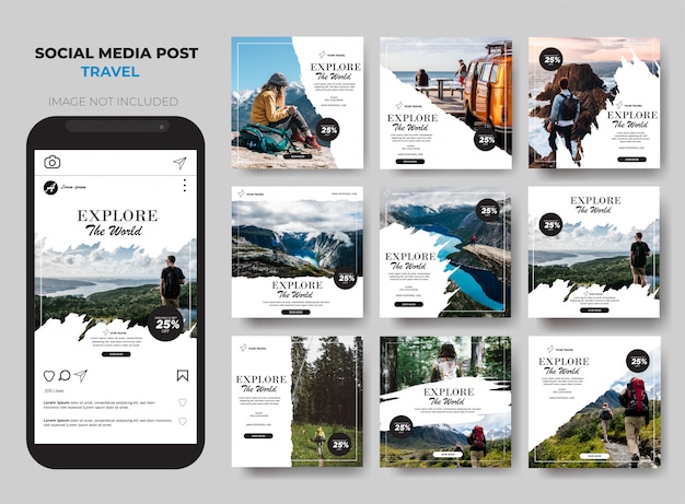 Vector travel social media post feed set template