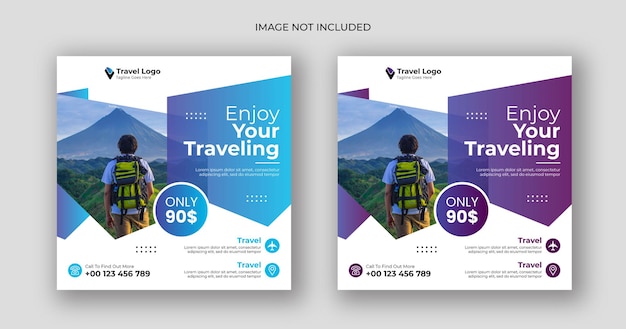 Travel social media post square banner template