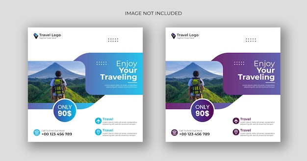 Travel social media post square banner template