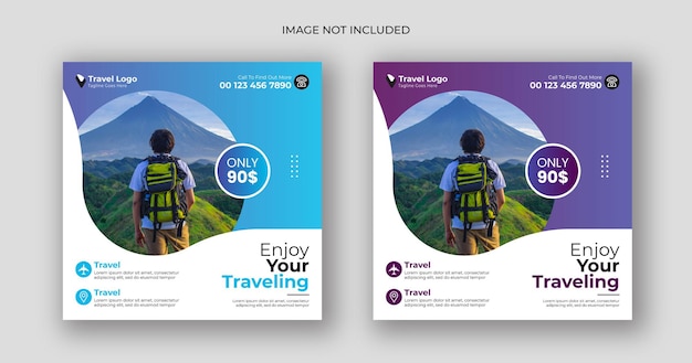 Travel social media post square banner template