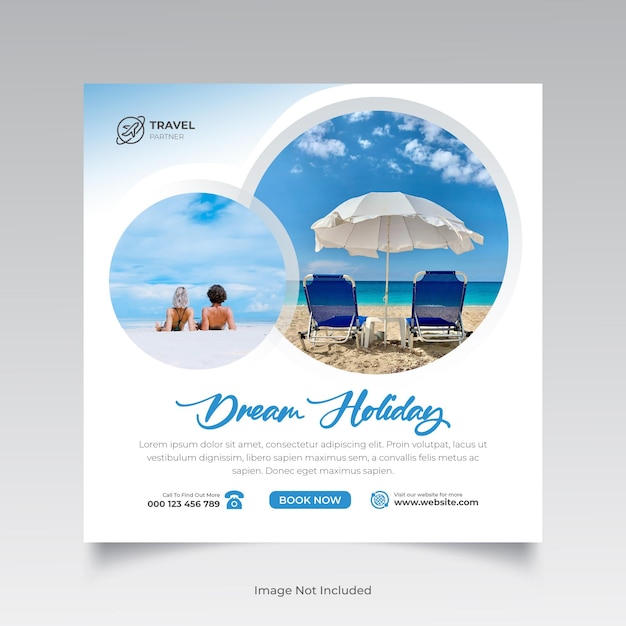 Travel social media post square banner template