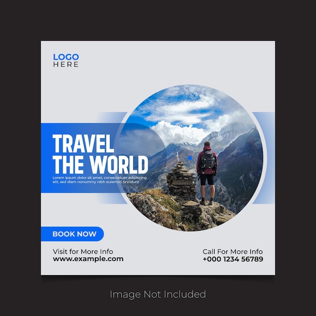 Travel social media post vector template design