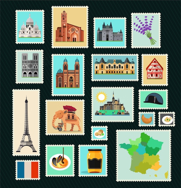 Travel stamps france landmarks