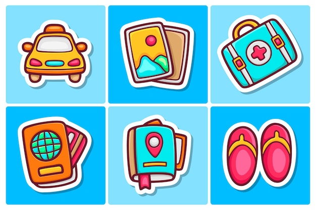 Vector travel sticker icons doodle coloring vector