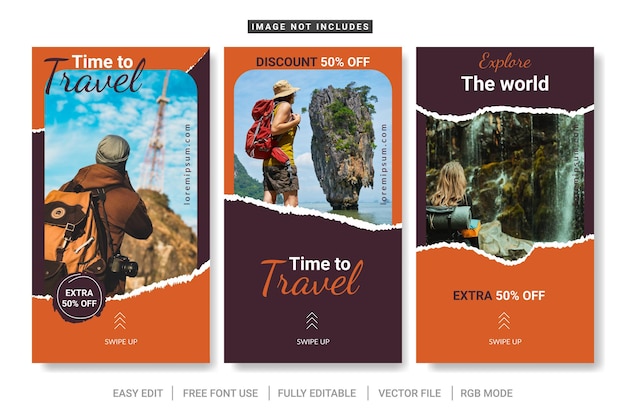 Vector travel stories media social template collection