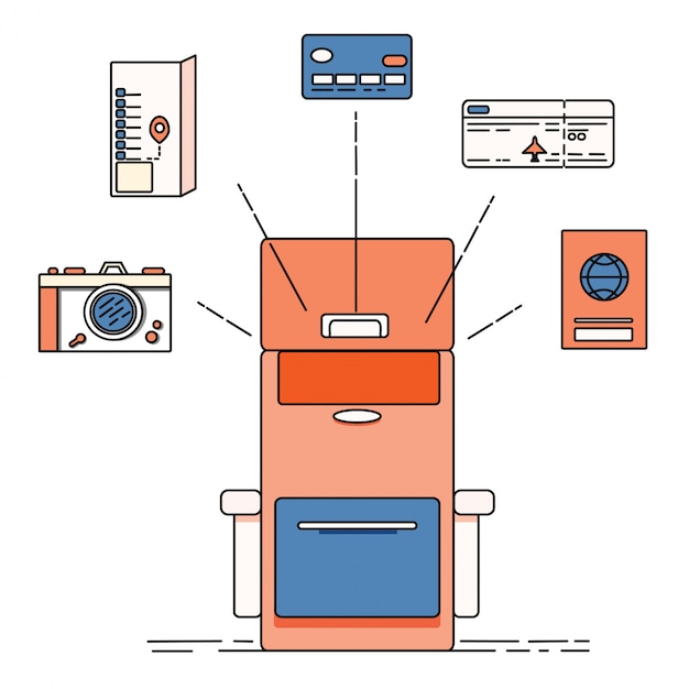 Travel suitcase cartoon  abroad trip flat drawing.