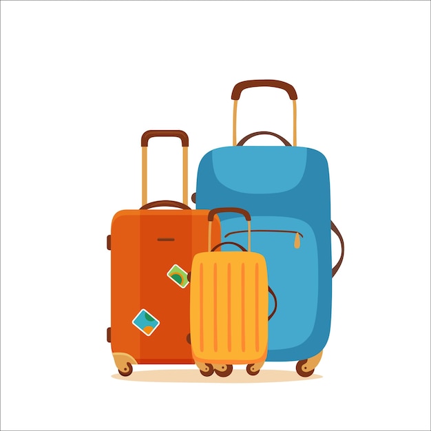 Vector travel suitcase vector cartoon colorful concept. tourists packing luggage for business journey illustration. design template for airport, ticket sales, vacation, recreation, voyage, handbag for trip.