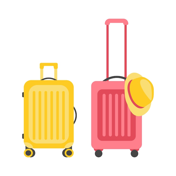 Vector travel suitcases and summer hat vacation concept