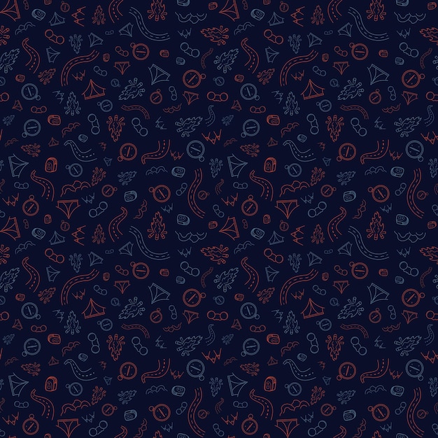 Vector travel and summer seamless pattern journey and trip background adventure time pattern in hand draw style vector sketch elements on repeatable pattern