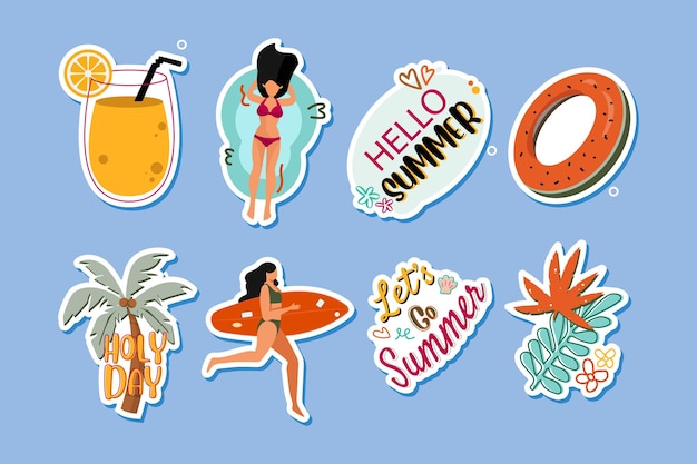 travel summer Sticker hand drawn doodle coloring vector Premium Vector