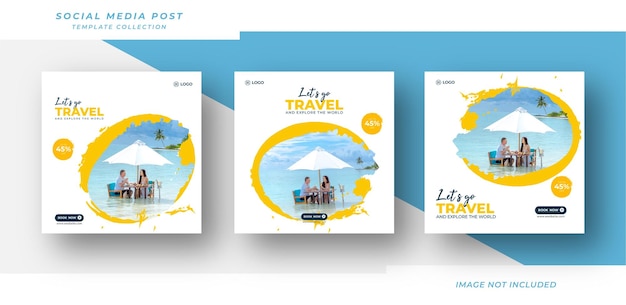 Travel summer vacation social media post template web banner premium vector Premium Vector