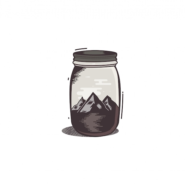 Travel t-shirt print. the mountains and river in jar