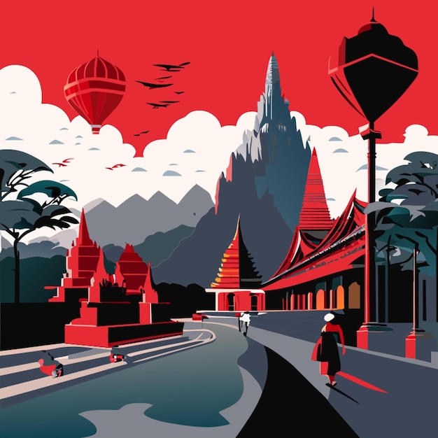 Vettore illustrazione vettoriale di viaggio in thailandia