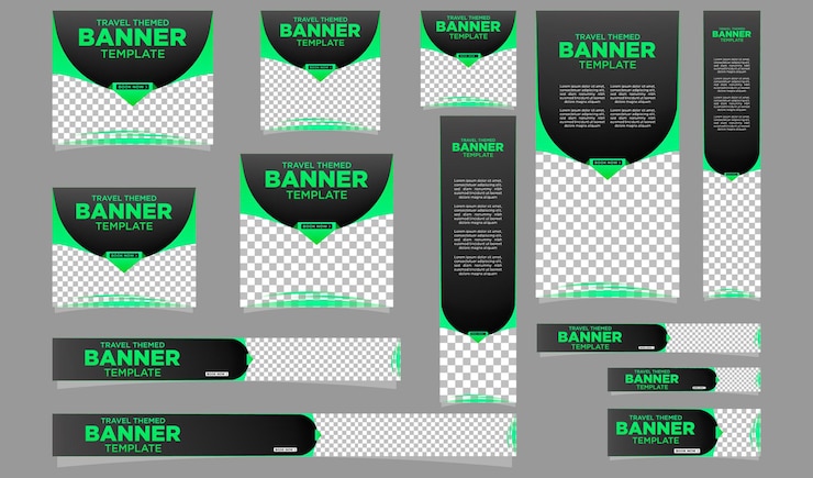 Vector travel themed website banner templates with spaces to place images