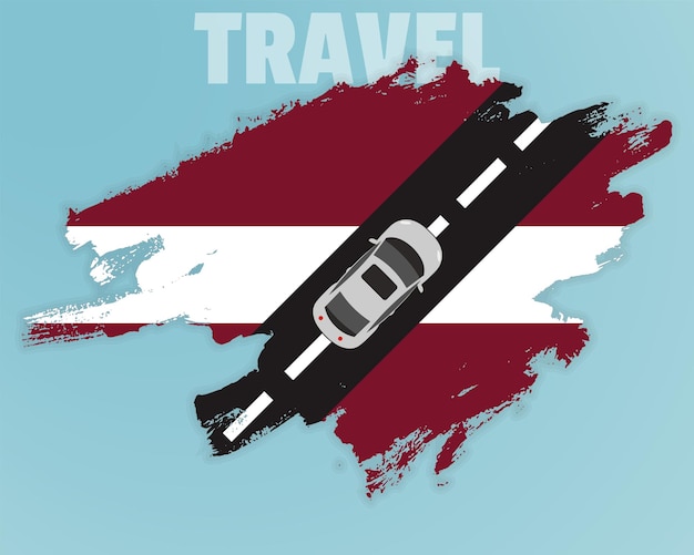 Путешествие в латвию на машине, отправляющееся в отпуск, идея отпуска и концепция туристического баннера